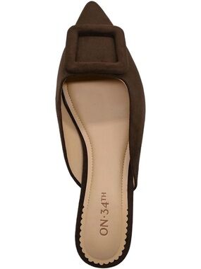 ON.34TH Brown Suede Pointed Mule with Square Accent